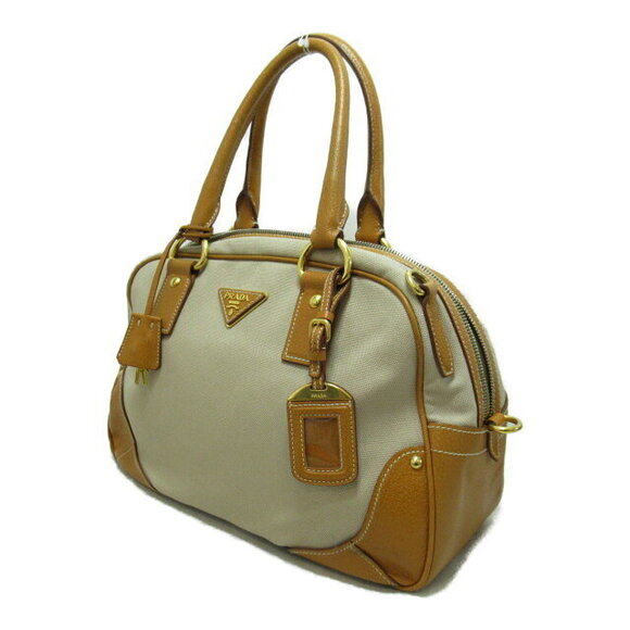 Prada Handbags - Prada Leather Brown Boston Canvas Bag